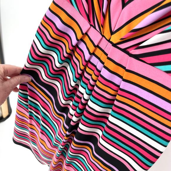 Betsey Johnson V-Neck Sleeveless Dress Sz 2 Pink Multi Striped Front Sash Zipper - Picture 6 of 9